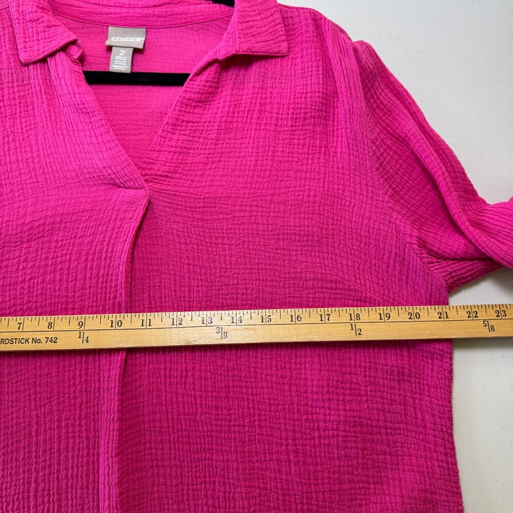 Chico's Women's 2/L Pink Gauzy Cotton Lagenlook Blouse - Picture 6 of 7